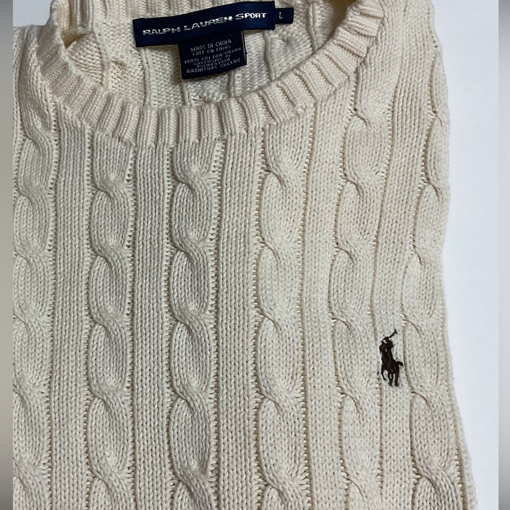 Ralph Lauren Sport Cable-Knit Cotton Crewneck Ivory Jumper Size Large old money - Picture 14 of 16